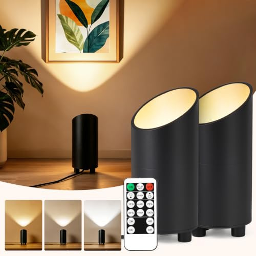 LED Bodenstrahler Innen 2er Set mit Fernbedienung & Fußschalter, Uplight Spot Dimmbar 3 Farbtemperaturen 10-100%, Timerfunktion, als Deko Lampe Wohnzimmer Schlafzimmer Flur, Geschenkidee für Familie
