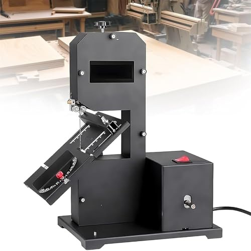 LQQYJSM Máquina Corte Madera 800 W, Altura Corte 70 Mm Garganta De 90 Mm, Sierra Cinta De Sobremesa Profesional para Cortes Curvos Y Rectos, Mesa Metálica Inclinable (0-45°).