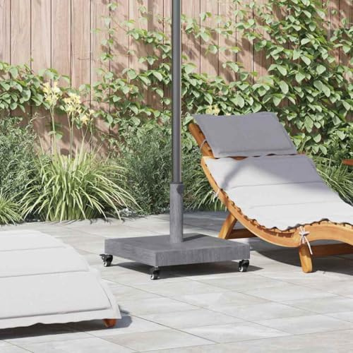 Pied de parasol carré gris foncé aspect bois 45 x 45 x 31,5 cm en acier pour un soutien stable de grands parasols, idéal pour une utilisation estivale en extérieur sur la terrasse ou dans le jardin.