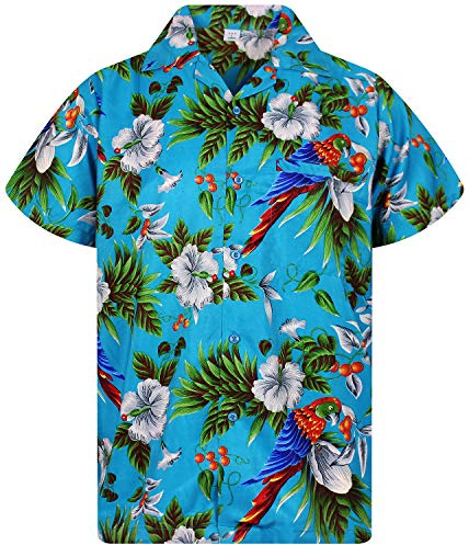 V.H.O. Funkig Hawaii-skjorta, för män, storlek XS–12XL, kortärmad, framficka, Hawaiitryck, körsbär, papegojor, blomma, 6XL
