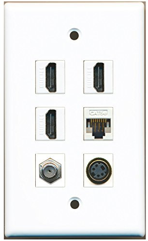 Riteav – 3 HDMI 1 cavo coassiale tv- F-Type 1 porta S-Video 1 porte CAT5e Ethernet bianco da parete piastra