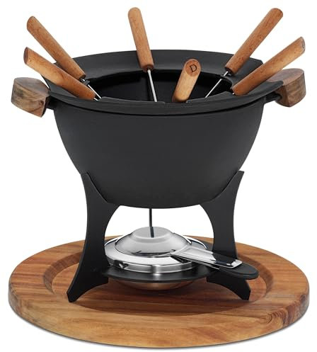 kela set de fondue de carne 11 piezas, fondue de hierro fundido para 6 personas COUNTRY, set de fondue con soporte para pasta combustible, tenedores, soporte para tenedores