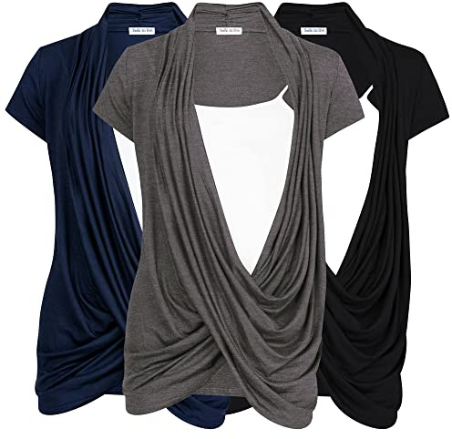 Free to Live 3 Pack Nursing Tops Breastfeeding Shirts Criss Cross Tops for Women Maternity Clothes (XL, Black, Charcoal, Navy)