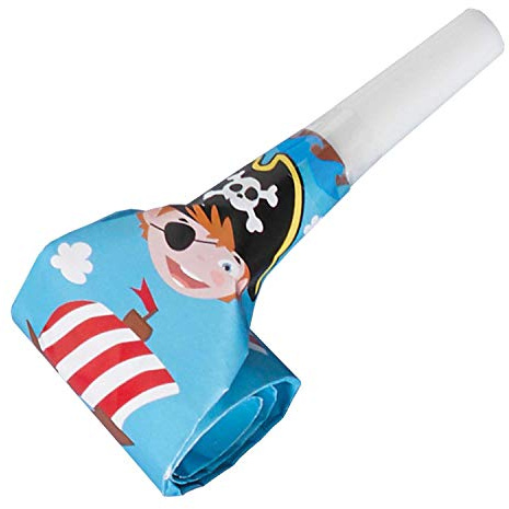 Amscan 9902130 - Luftrüssel Pirat, 8 Stück, Größe ca. 30 cm, Blau mit mehrfarbigen Motiven, Partytröte, Seeräuber, Piratenschiff, Give Away, Geburtstag, Karneval, Kinderparty