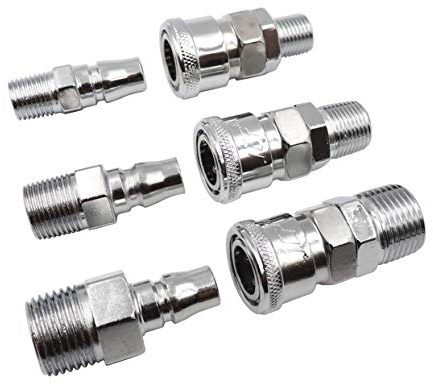 LBY Air Coupler and Plug Kit, Industrial Type C Air Hose Fittings, Compressor Pneumatic Connector, SM20/30/40 + PM20/30/40 Quick-Connect Accessories Kit, Pack of 6