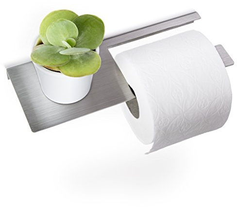 Toilettenpapier-Halter - Klopapier-Halter mit Ablage und Befestigungsmaterial - gebürsteter Edelstahl - WC Ablage A.02.E