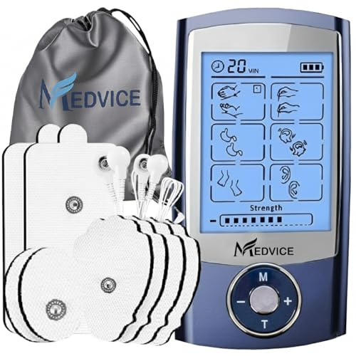 MEDVICE Dual Channel Rechargeable Tens Unit Muscle Stimulator - 2nd Gen 16 Modes & 8 Upgraded Pads for Natural Pain Relief & Management - FDA Cleared Electric Pulse Impulse Mini Massager Machine