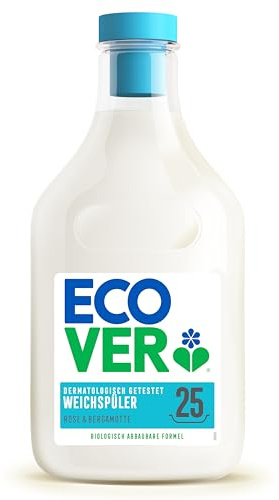 Ecover Weichspüler - Rose & Bergamotte (750 ml / 25 Waschladungen), pflanzenbasierte Ökowaschmittel für weiche und duftende Wäsche