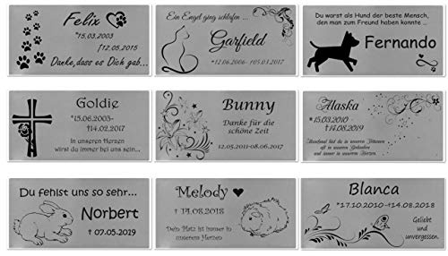 ID Grab-Schild mit Bildern und Gravur nach Wunsch Namensschild Edelstahl Tiere in 5 Größen (120x60mm)