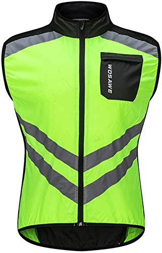 LINGKY Gilet Da Ciclismo Da Uomo, Leggera Traspirante Senza Maniche Cappotto Biciclette Gilet Antivento, Zip Integrale Giacca Da Corsa/MTB Riflettente Leggera (L,ML001Verde)
