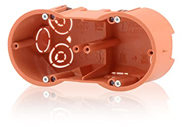 Gerätedose Verbindungsdose Doppel Verteilerdose tiefe Hohlwanddose 2fach Fräsloch 68mm, Höhe 60mm, für Gibskarton-Platten & Holzwände, Inkl. Pfoten (Schrauben) kompatibel mit Deckel