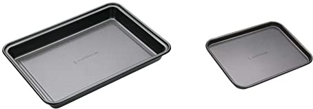 MasterClass Baking Tray, Non-Stick, Brownie Tin, Oven Tray for Traybakes, Carbon Steel, 34 x 20 cm, Grey & Baking Tray, Non-Stick Oven Tray for Baking and Roasting, Carbon Steel, 24 x 18cm, Grey