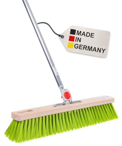 Profi Straßenbesen 60cm mit 4-Loch Wechselsystem neon-grün Besen und Stiel | Stiel 145cm Länge, Elaston-Kunststoff-Borsten, Neon-grün, Inkl. Alustiel