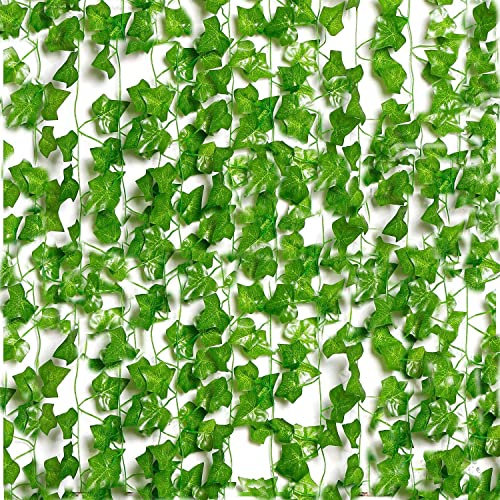 Artificial Ivy, Vines, Ivy Garlands Artificial (46ft - Pack of 6), Fake Ivy, Fence Screening, Fake Vines, Green Leaves Fake Plants, Hanging Vines for Wedding Home Decoration Garden Wall Room Decor