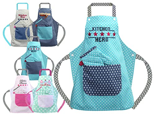 Emily's Check Kinder-Schürzen-Set – Küchenschürze & Topfhandschuh oder Kochmütze für Kinder