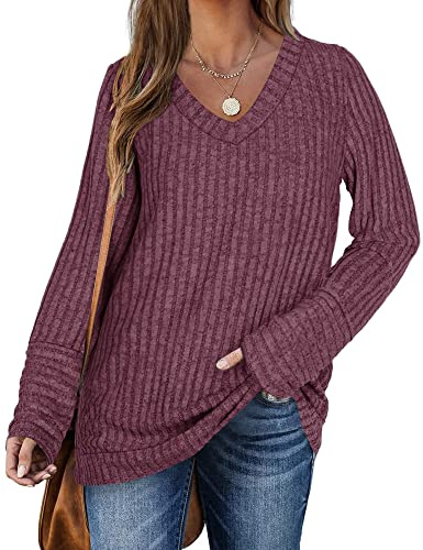 PLOKNRD Pullover Damen Winter Casual Langarm Oversize Sweater V-Ausschnitt Lightweight Oberteile