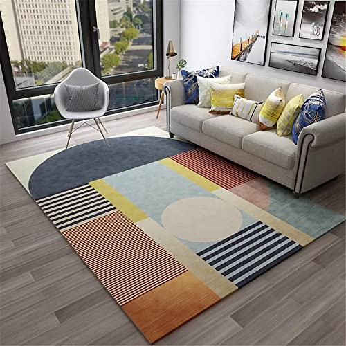 DJHWWD Fleckerlteppich braun küchenteppiche Kinderteppich Waschbar Salon Teppich Streifen minimalistisches Muster büroteppich strapazierfähig 80X120CM Kinder