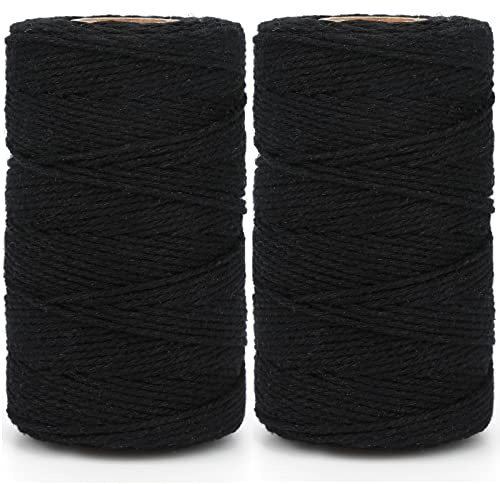 G2PLUS 200M Black Cotton String Twine -2MM Craft Cotton Cord - Cotton Thread Twine Perfect for Cooking, DIY Crafts and Handmade
