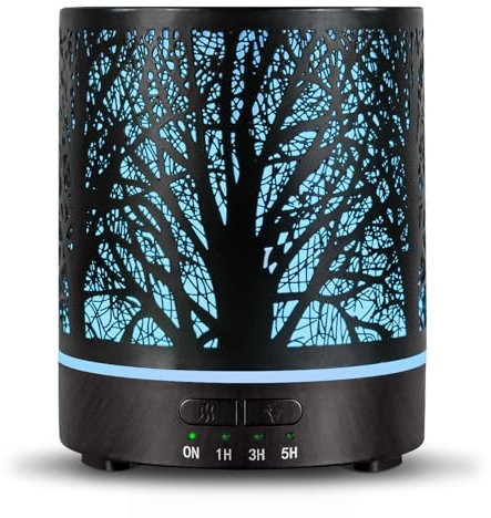 Essential Oil Diffuser Aroma Diffuser - Electric Fragrance Air Diffuser with Waterless Auto-Off 4 Mist Modes Ultrasonic 7 LED Night Light for Home Office - 300ml Metal Forest