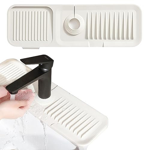 Jastown Silikon Wasserhahn Matte | 45x14cm Silikon Abtropfmatte für 3.5-6cm Wasserhähne | Wasserhahn Spritzschutz für Küche | Kitchen Sink Splash Guard | Wasserfänger Matte waschbecken Matte (weiß)