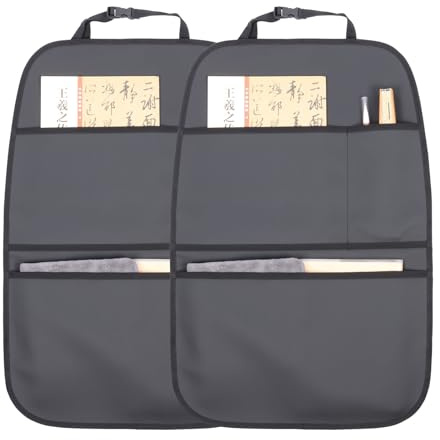 pefirst Kick Mat Back Seat Protector Waterproof Leather Car Seat Back Organizers Cover with 3 Storage Pockets for Kids Pets SUV Sedan Minivan Truck Car Travel Accessories (Black 2-Pack)