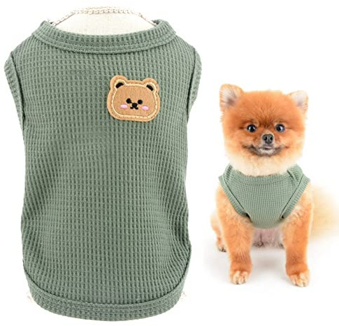 SMALLLEE_LUCKY_STORE Waffle Knit Dog Tank Top for Small Dogs, Green, S | Stretch Waffle Knit, Sleeveless Fit, Breathable Lightweight, Spring Summer, Daily Wear, Chihuahua, Yorkie, Bear Puppy T-Shirt