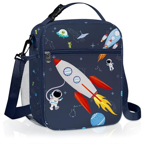 Clastyle Space Insulated Lunch Bag Star Large Thermal Cooler Bag for Kids Picnic Lunch Box Tote, Rocket