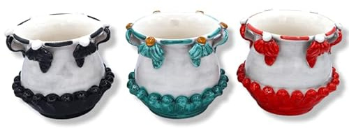 SICILIA BEDDA CAPACI Vaso Pigna in Ceramica di Caltagirone con Foglie di Acanto, Disponibile in Tre Colori - Ø 12 cm ca. (1Unità) MOD FL - Rosso