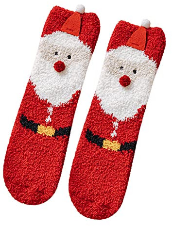 DUHGBNE Lässige Winter-Korallen-Fleece-Sankt-Weihnachtshirschkopf-Socken Körner Socken (A, One Size)