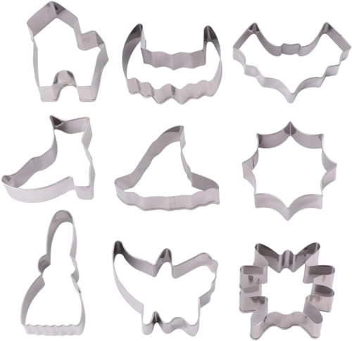 Ensemble d'emporte-pièces, moule à gaufrage de biscuits, 1 ensemble de 9 pièces, moule à gâteau d'Halloween, biscuits de sorcière, cadeaux de fête, outils de cuisson, outils de fabrication de biscuits