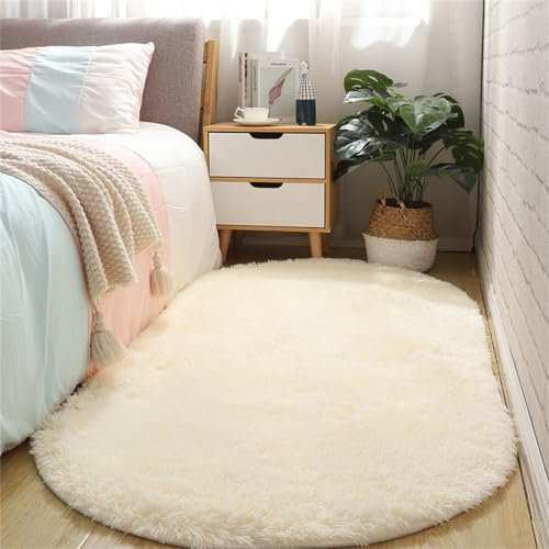 Treer Tappeto Ovale Salotto Moderno Pelo Corto Lavabile Morbido Tappeti per Soggiorno Tappeti per Interni Morbidi Tappeti, per Divano Camera da Letto Home Decor (Beige,60x120cm)