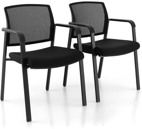 SFAREST 2PCS Reception Chair Set, Office Desk Chairs with Armrests, Stackable Waiting Conference Room Chairs Guest Chairs for Office School Lobby