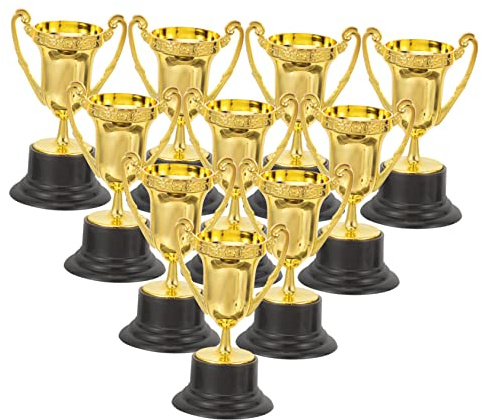 TOPPERFUN 10 Stück Leuchtend Goldene Plastiktrophäenspielzeuge für Kinder mit Lebendigem Design Leicht und Dekorativ für Sportveranstaltungen und Kinderzimmer Dekoration