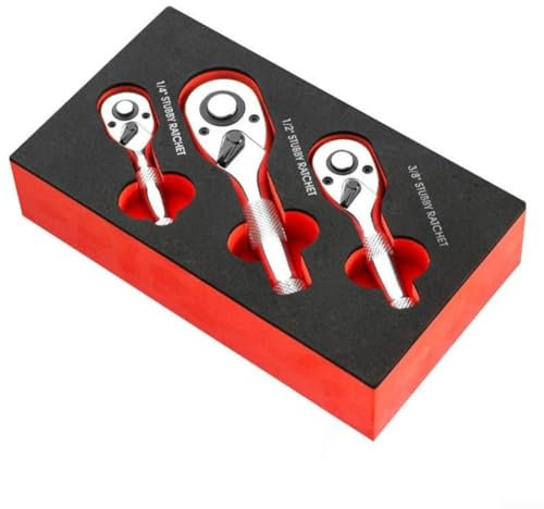 SPORTARC Lot de 3 clés à cliquet, 72 dents, clé à cliquet à douille rapide, 1/4'', 3/8'', 1/2'', tête à dégagement rapide, tête carrée, poignée courte, boulonneuse