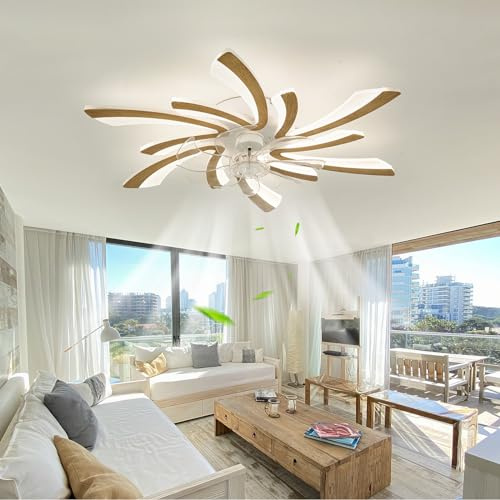 YFouCnd I Moderne Smart Ventilateur Plafond Avec Lumière DC-Motoren Réversible Silencieux Avec Télécommande Dimmable 6 Vitesses Lampe Timer Salon-Wood
