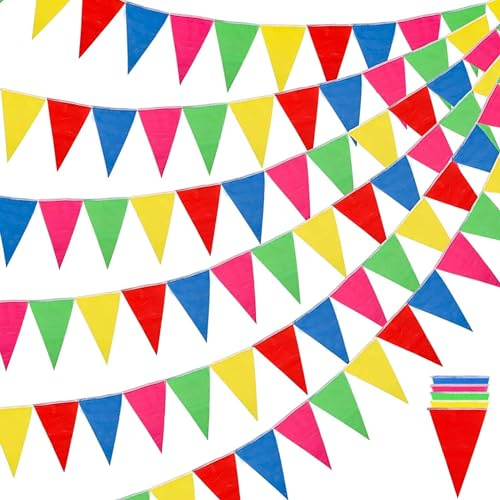 5X Ghirlanda Colorata da 100 Metri - Per Interni ed Esterni - Festone di Bandierine per Giardino e Festa - Decorazione e Addobbo