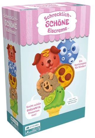 Exploding Kittens Schrecklich-SCHÖNE Eiscreme, 2–5 Personen, Alter 4+ | Baut in diesem rasanten Kinderspiel mit übereinstimmenden Karten lustige Eiscremetüten zusammen. Fördert Mustererkennung.