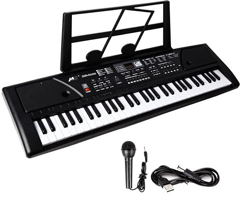 61 Keys Electronic Keyboard MP3 Digital Music Piano Instrument, 16 Instrument Voices & 10 Accompaniment Styles, Kids Teaching with Microphone, USB Cable.