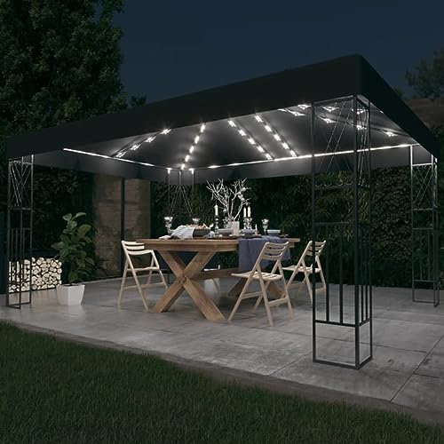 Mengtu Mobili Gazebo con Stringa di Luci LED 3x4 m in Tessuto Antracite, Gazebo da Giardino, Gazebo Ombrellone da Giardino Spiaggia Pesca Esterno Antivento per Arredo GiardinoAmbienti Decor Casa