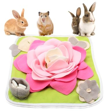Rabbit Foraging Mat Snuffle Mat for Small Animals Bunny Puzzle Toys Pets Interactive Feeding Mat for Guinea Pigs Hedgehog Chinchilla Puppies (Pink)