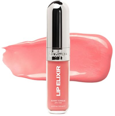 Sacheu Lip Elixir Nourishing and Hydrating Lipgloss — Moisturizing Plumping Lip Gloss Enriched with Collagen, Non-Sticky Lip Color Smooth High-Shine Finish, Vegan & Cruelty-Free, Bunny Tongue (Pink)