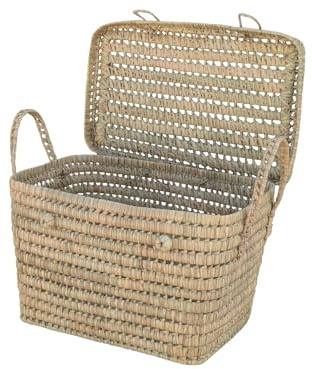 - Coffre à Jouet en Osier pour Enfant (50 cm), Malle de Rangement Deco Boheme Chic Rectangulaire, Panier de Rangement avec Couvercle, Coffre de Rangement Polyvalent