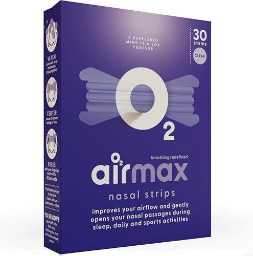 Air Max nasal strips - 30 nose strips extra strength Clear - Works instantly and opens nasal passages & increase airflow | Improve sleep, reduce snoring, relieve nasal congestion and use during sports