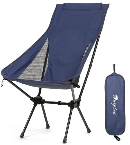 Outplea Lätt campingstol med sidoficka för vuxna, vikbar strandstol med hög rygg, bärbara hopfällbara ryggsäcksstolar för jakt, fiske, gräsmatta, utomhusresor, blå