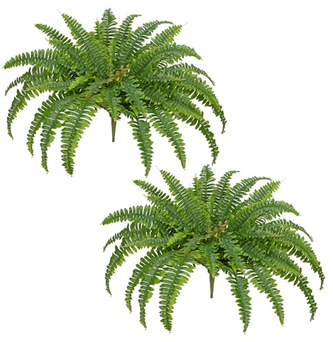 Hollyone 2 Stück Künstlicher Boston Farn Busch, 70cm Große Künstliche Farne für Draußen Drinnen, Große Gefälschte Farne Kunstpflanze für Hängende Dekoration, Wohnzimmer Gartendeko, Grün