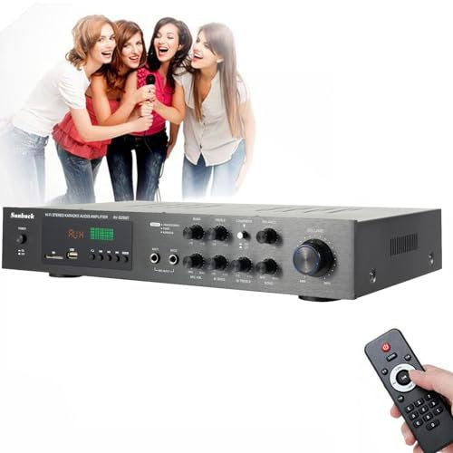Amplificatore Bluetooth, amplificatore di potenza audio, amplificatore HiFi Stereo con telecomando, uscita Bluetooth SD\USBRCAAUX .0, 5.1 canali, 2 prese microfono, 600 W, per home theater, karaoke