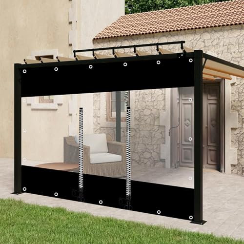 Lona transparente impermeable para exteriores con cremallera para protección contra el viento, 3 x 2,5 m, color negro