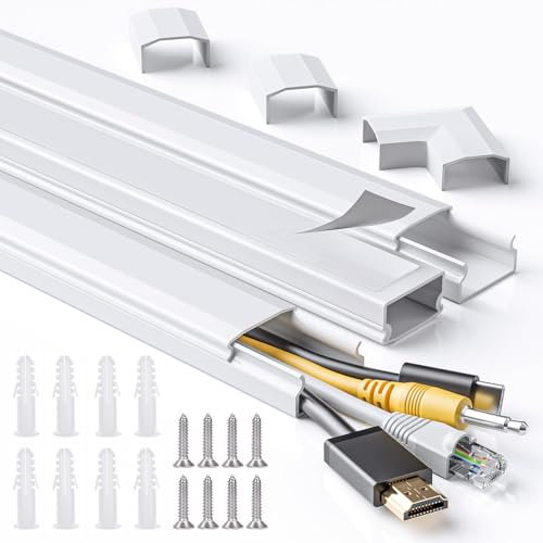 MUDEELA Kabelkanal Weiß Selbstklebend, 1.2M PVC Kabelabdeckung, Kabelschacht zum Verstecken von Kabel, TV Kabelkanal für alle Netzkabel in Haushalt/Büro, 3 Stück x L40cm*W3cm*H1,7cm