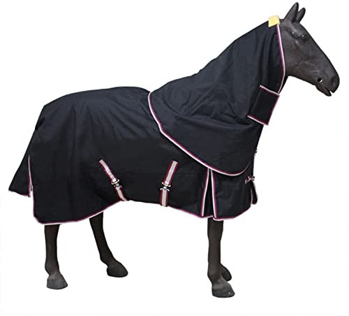 Gewicht Pferd Weidedecke, Outdoor-Decke aus schwarzem 600D-Gewebe mit Außenhülle und abnehmbarem Hals, wärmend, bequem und langlebig mit kombiniertem Hals(155cm/61in)
