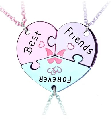 TPZORJX 3 pezzi Pals Collana BFF Ciondolo inciso Best Friends Forever and Ever Ciondolo a forma di cuore Puzzle Collana Amicizia Sorelle Amici Regalo (Viola Rosa Blu)